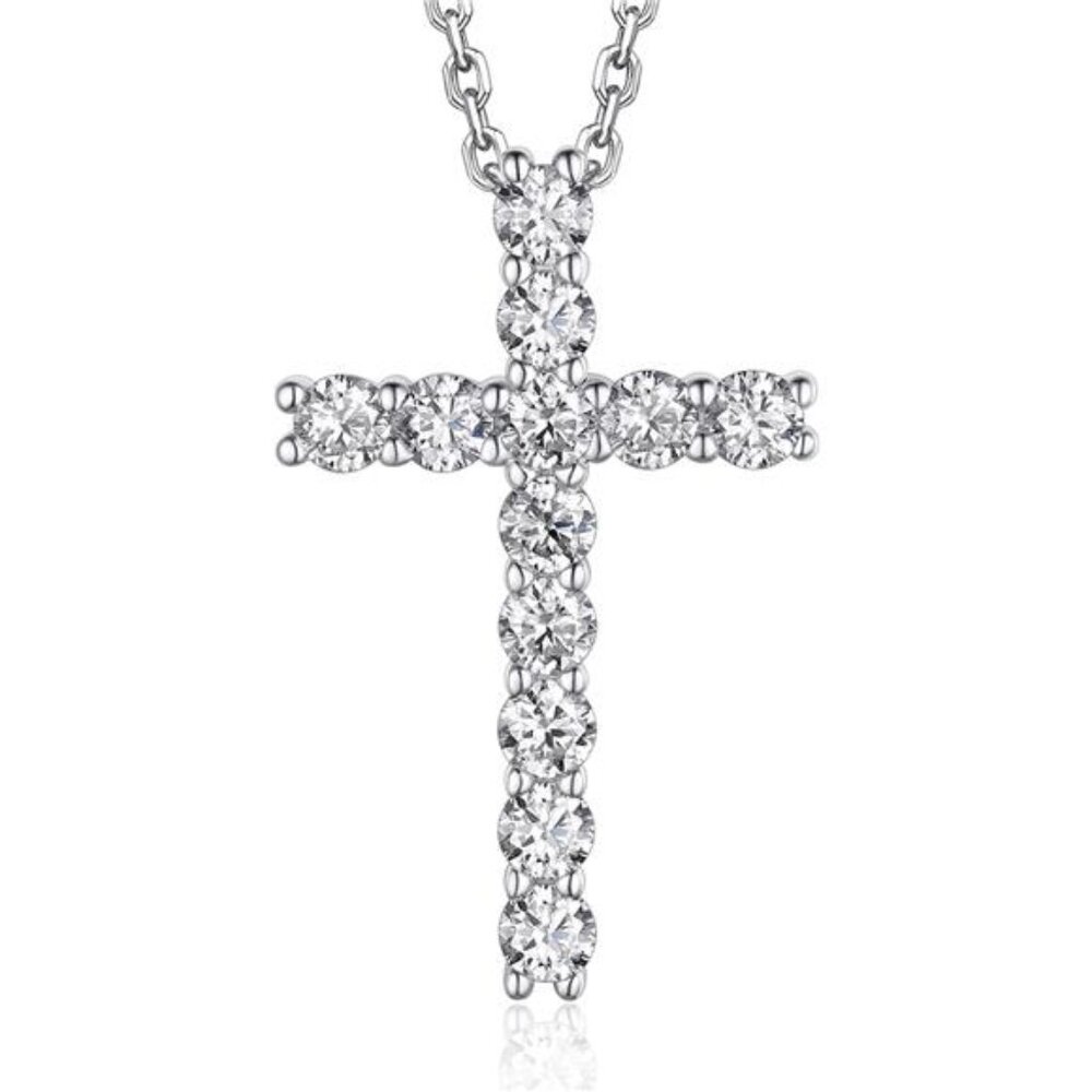 Basic Cross Necklace for Women | Moissanite Cross Pendant | 925 Sterling Silver